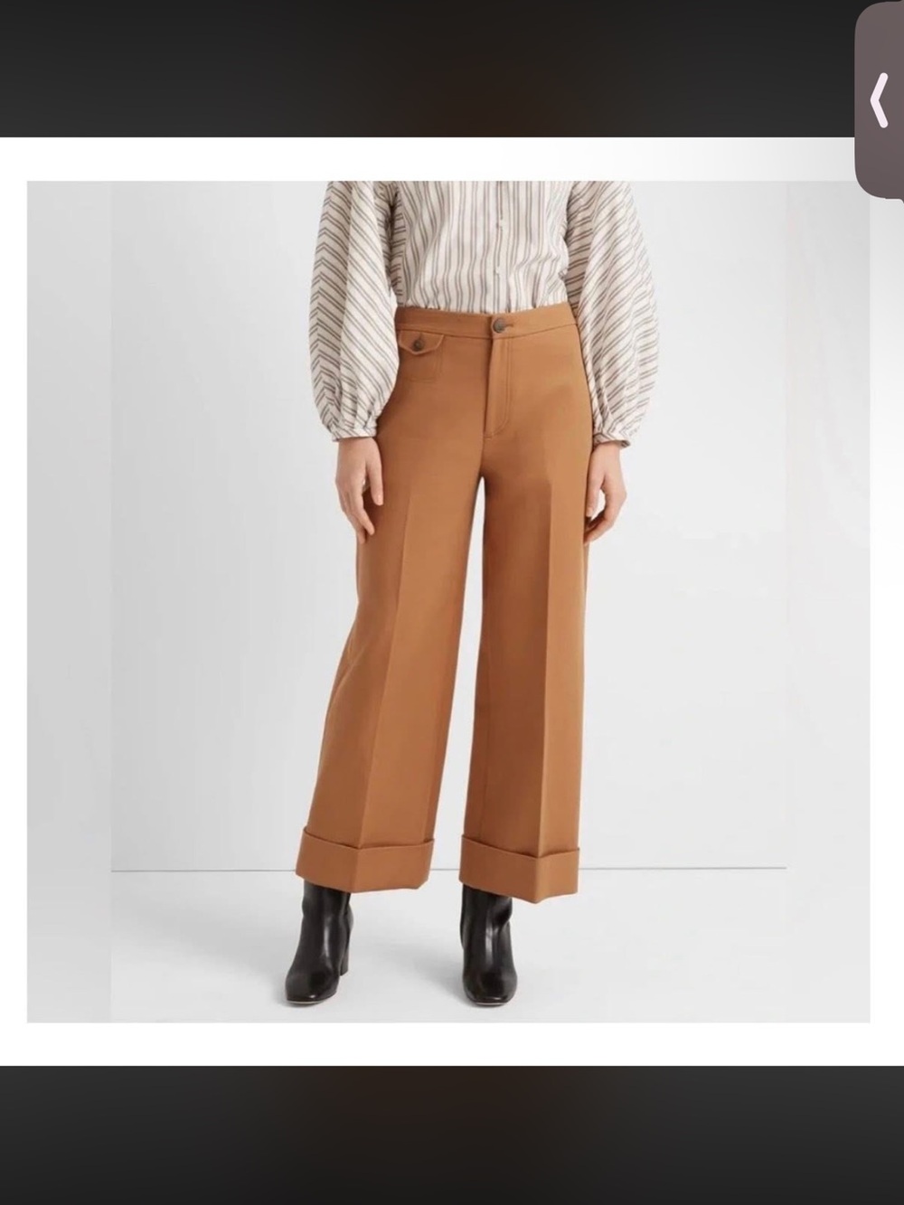 NWT Club Monaco Calvary twill cuffed  Wide-Leg Cropped Trousers in Camel Brown